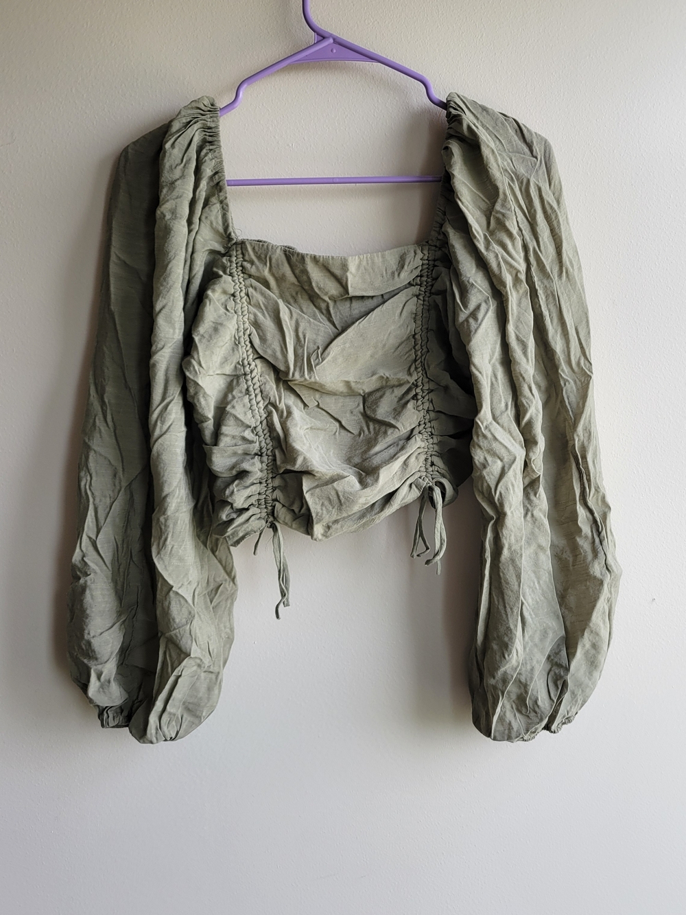Olive Green Long Sleeve Crop Top